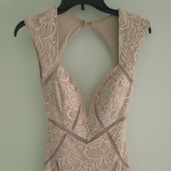 Women's Aqua beige illusion inset lace gown - Picture 11 of 14